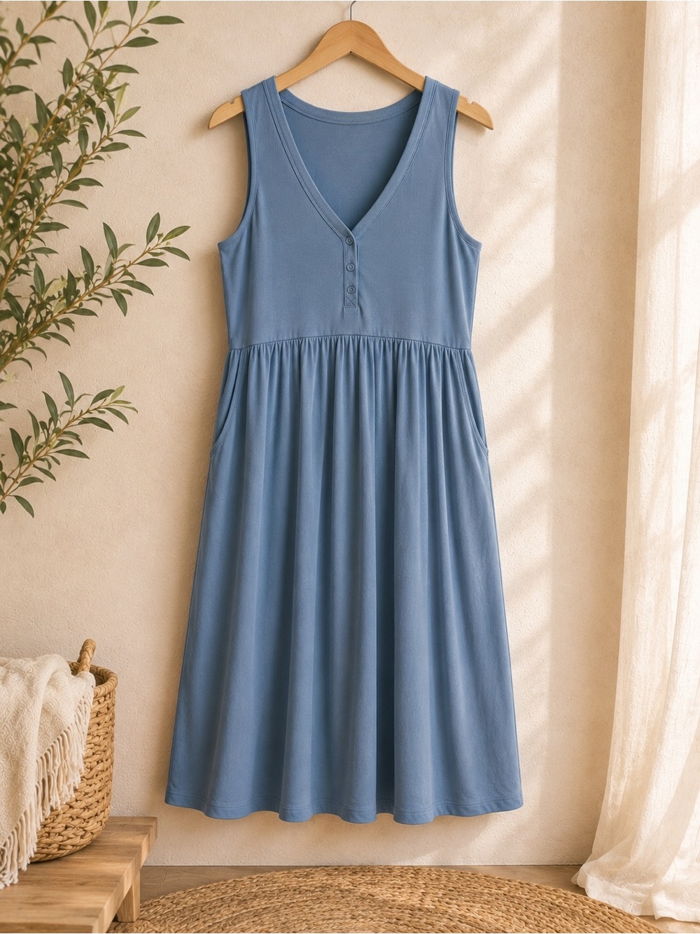 Torrid Babydoll midi Dress Size 4X Slate Blue Sleeveless Flowy Pockets